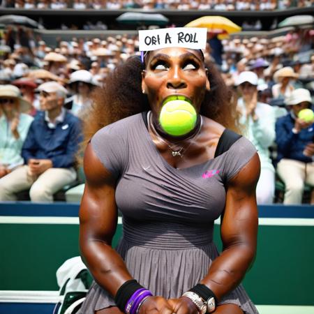 eyes crossed, tennis ball in mouth