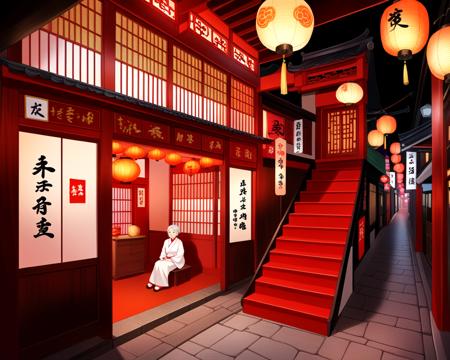 the restaurant of many orders with red stairs