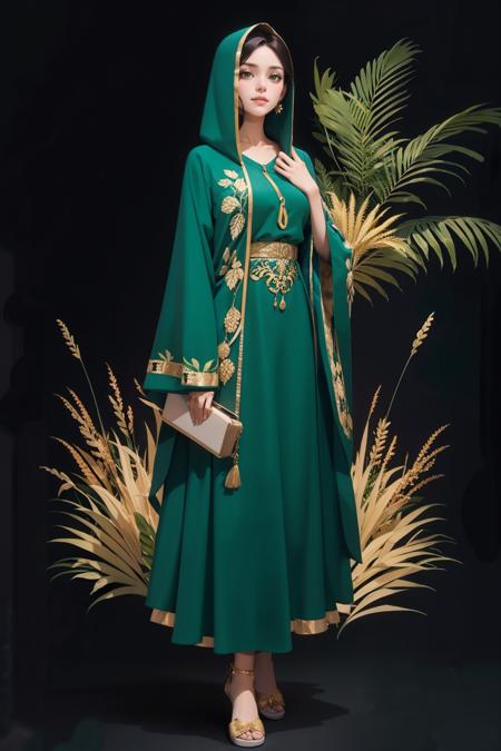 Embroidered Bell Sleeve Hooded Burqa Dress