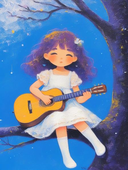 【Storybook Lora】 Dreamy blue purple hand-drawn style, oil painting stick style XL