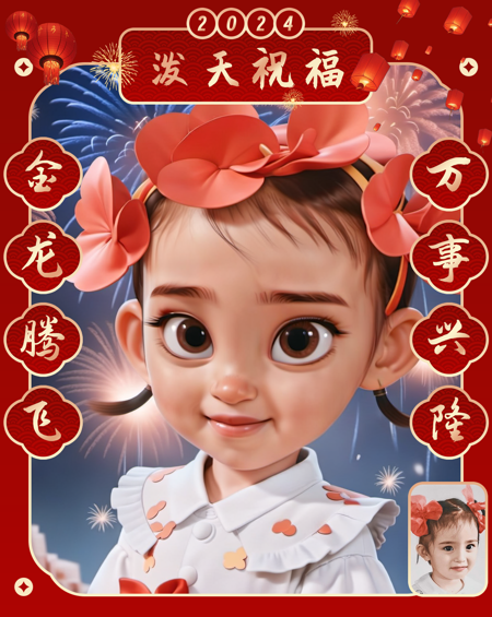 New Year's greeting photos of cartoon characters