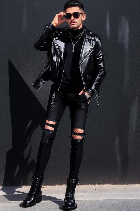 Men's Black Denim & Leather Jacket