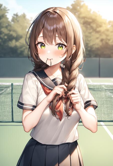 tying hair / adjusting hair / 編みかけ
