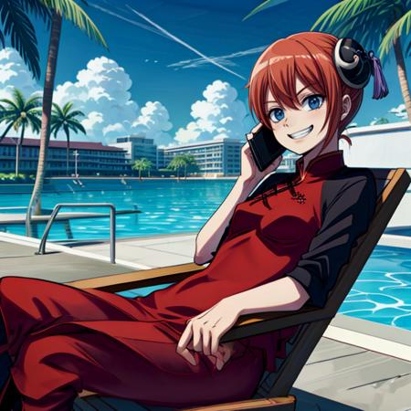 talking on phone in resort