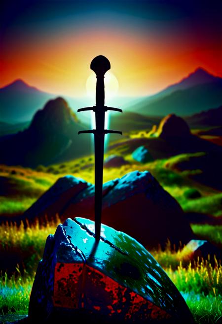 The Excalibur sticking in a rock