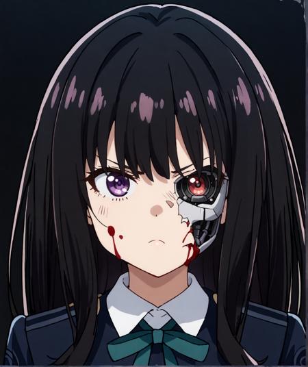 Damaged half-cyborg face
