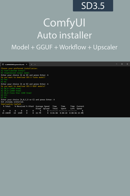 ComfyUI auto installer SD3.5 | GGUF | TURBO | UPSCALE版本v1.1 (ID: 1047388)