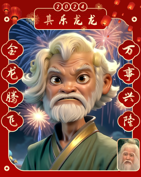 New Year's greeting photos of cartoon characters
