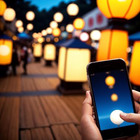 festival lanterns and smartphone