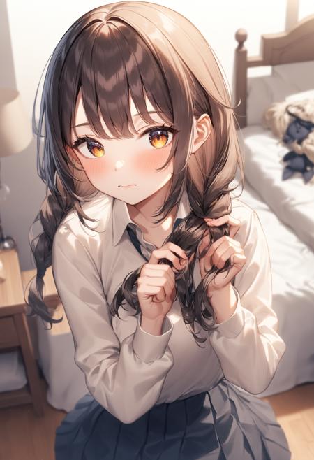 tying hair / adjusting hair / 編みかけ