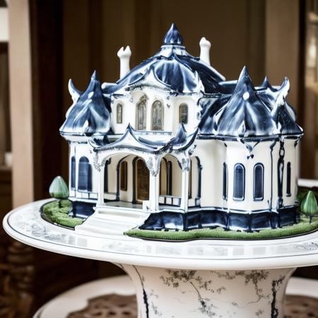 Realistic blue and white porcelain art style