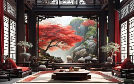 【新中式】朱砂黑檀调 Red and Dark Wood Chinese Interior