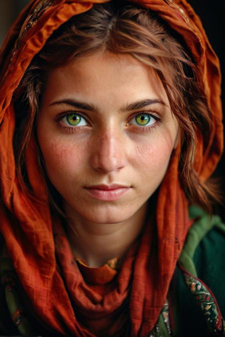 Portrait of an Afghan Girl - Headscarf Woman