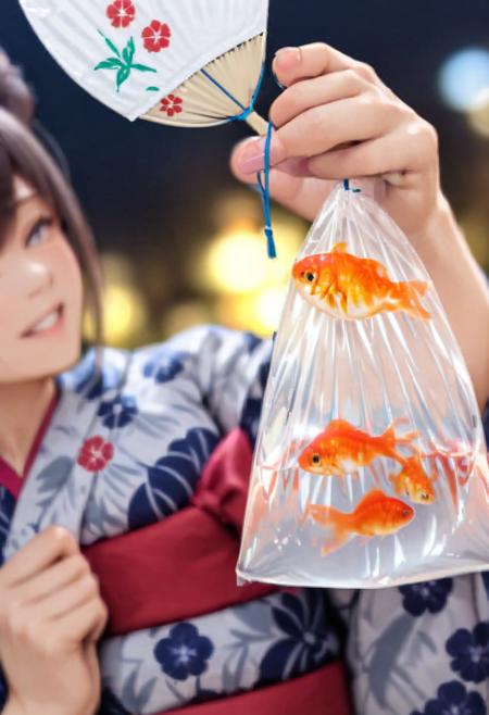 金魚袋 bagged goldfish SDXL