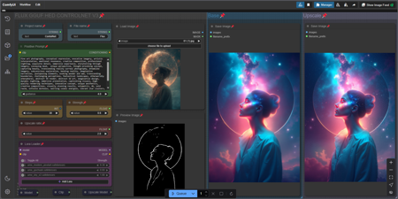 Controlnet v3 simple workflow FLUX | UPSCALE | LORA | GGUF | CIVITAI Metadata