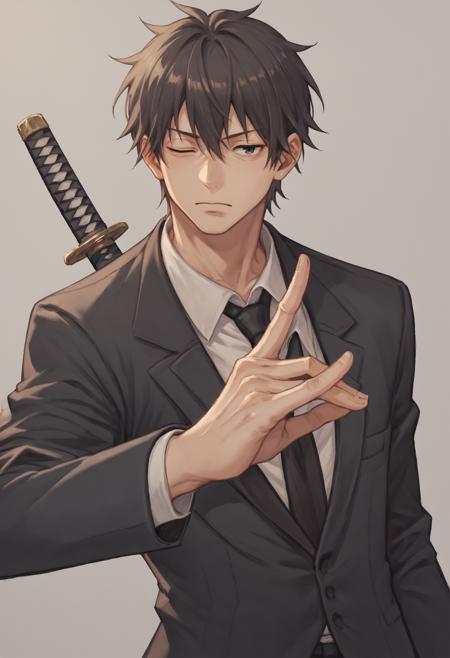 (PonyXL) Aki's fox shadow puppet (chainsaw man pose meme)