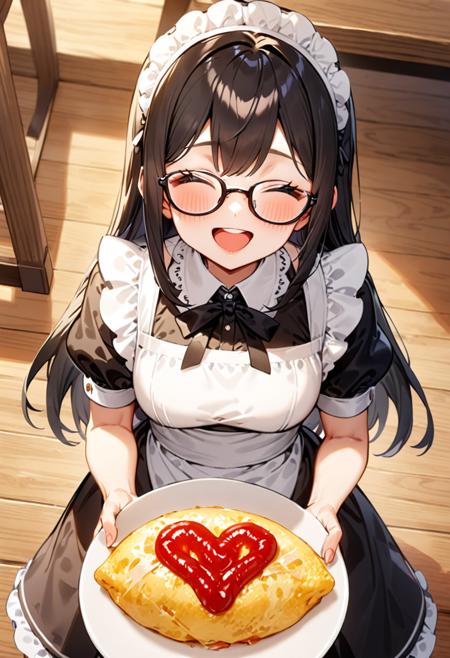 オムライス❤ Draw a heart with ketchup on top of omurice. SDXL