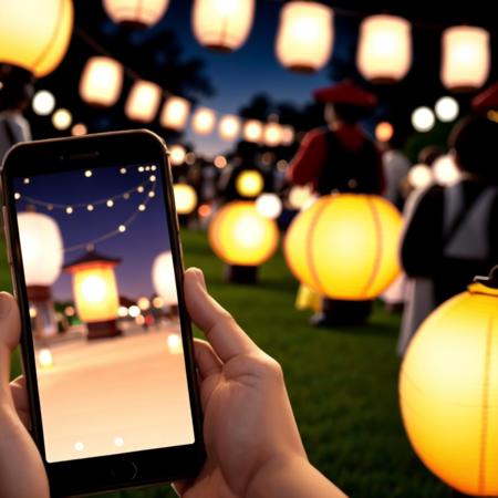 festival lanterns and smartphone