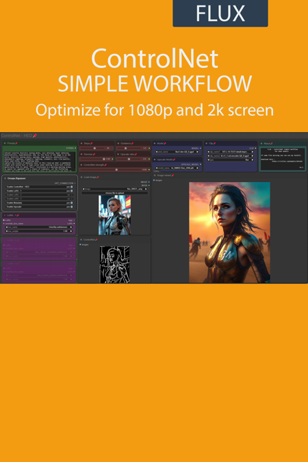 Controlnet v3 simple workflow FLUX | UPSCALE | LORA | GGUF | CIVITAI Metadata版本v4.3 (ID: 1055343)