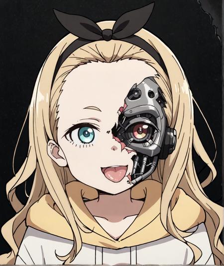 Damaged half-cyborg face