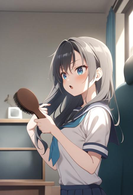 [SDXL&Pony] brushing hair / brushing own hair / 髪を梳かす / ブラッシング