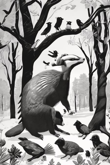 An abstract forest animal style, monochromatic - tangbohu 39