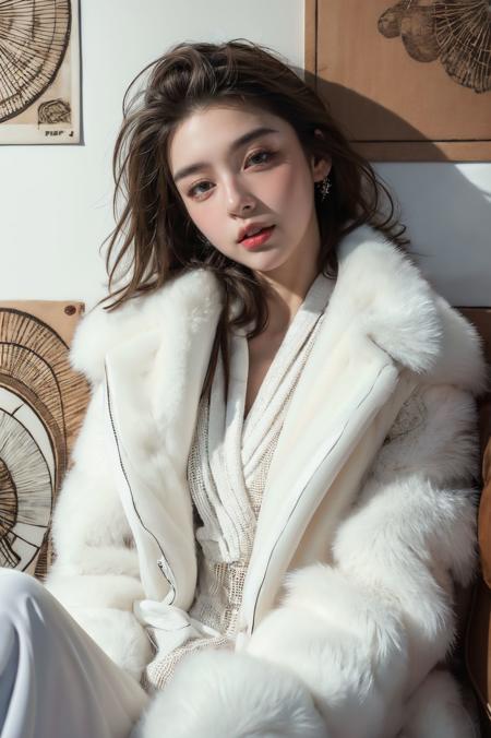 绪儿-皮草 车内场景 xuer white fur coat
