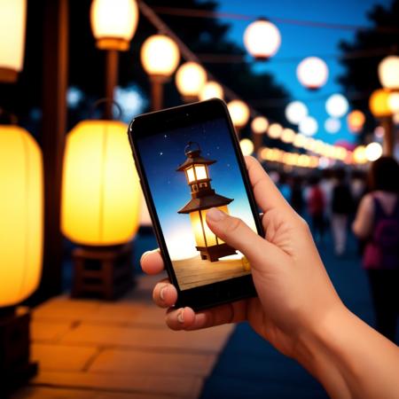 festival lanterns and smartphone