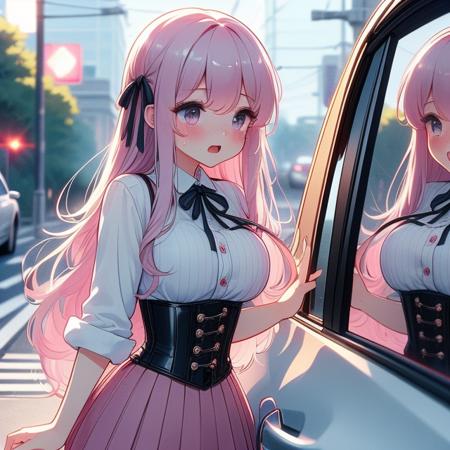 girl like car glass / showcase glass
