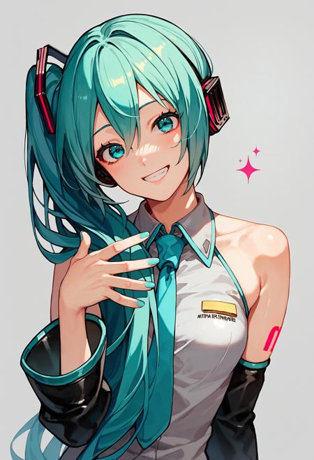 (PonyXL pose) Sidetail Miku Noodle Stopper (meme)