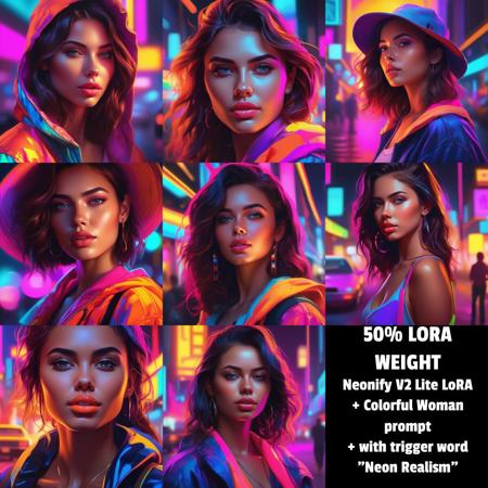 Neonify SDXL - Neon Realism + Cel Shading + Cartoonerize (5 Lora Levels)