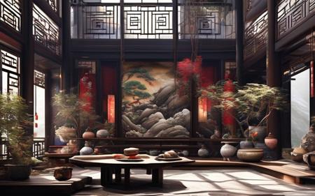 【新中式】朱砂黑檀调 Red and Dark Wood Chinese Interior