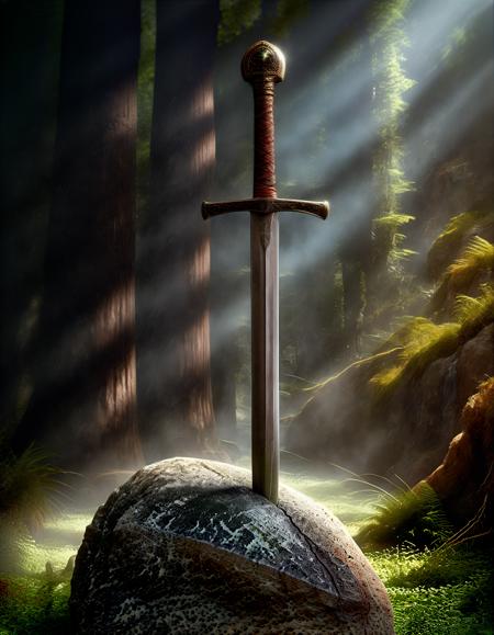 The Excalibur sticking in a rock