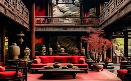 【新中式】朱砂黑檀调 Red and Dark Wood Chinese Interior