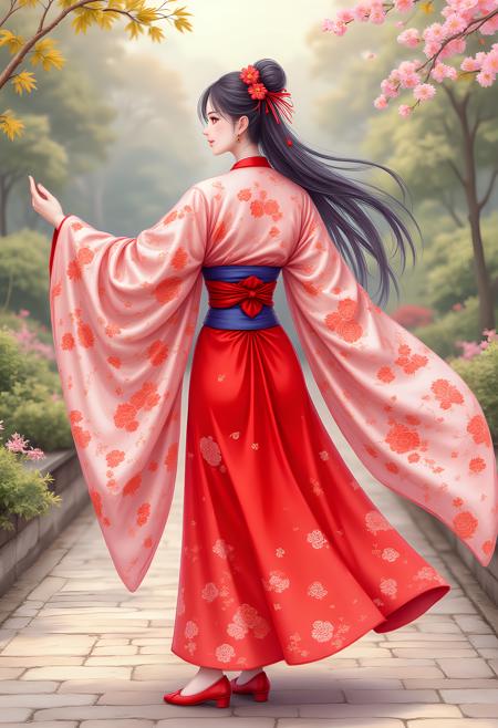 Girl in red traditional Japanese dress
