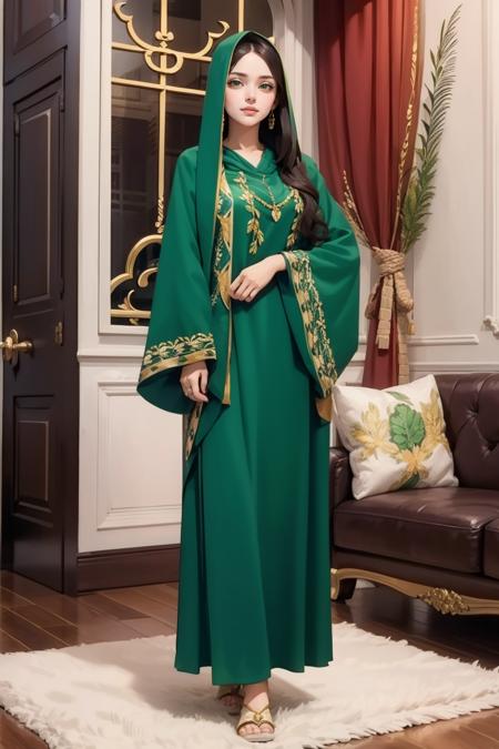 Embroidered Bell Sleeve Hooded Burqa Dress