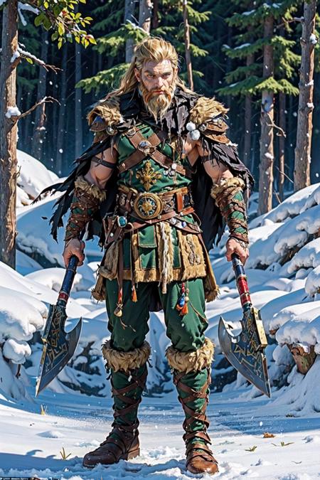 Viking warrior holding axes