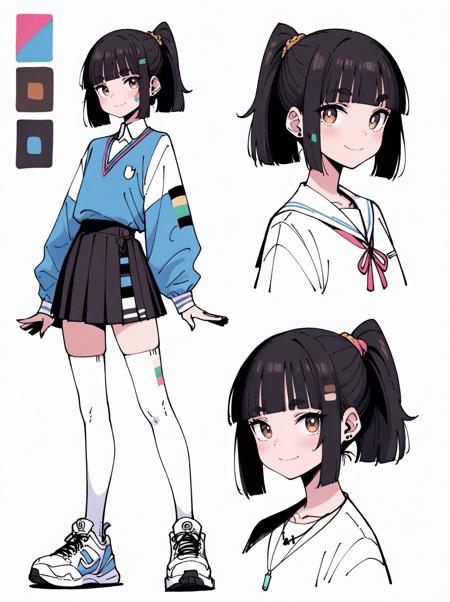 Character Design Sheet (HELPER) (3-PERSPECTIVES)+(COLOR PALETTE) - Illustrious XL | FLUX | XL PONY | SD 1.5 - by YeiyeiArt