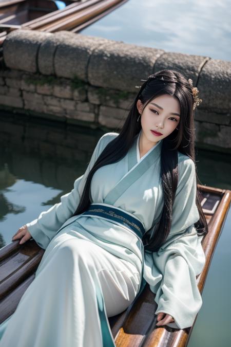 渔舟唱晚-汉服与竹筏
