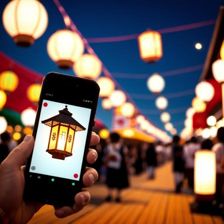 festival lanterns and smartphone