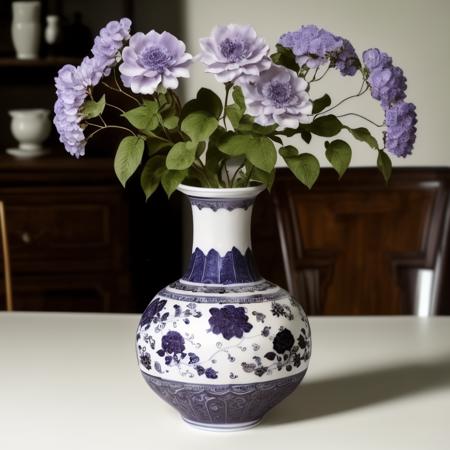 Realistic blue and white porcelain art style