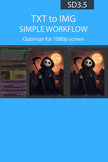 TXT to IMG simple workflow SD3.5 | UPSCALE | LORA | GGUF | CIVITAI Metadata版本v2.0 - GGUF (ID: 993877)