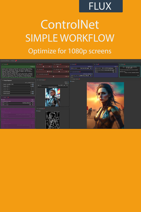 Controlnet v3 simple workflow FLUX | UPSCALE | LORA | GGUF | CIVITAI Metadata版本v4.1 (ID: 1007159)