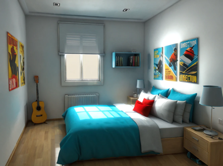 Interior Designs Collection - 25 Assets [XL]版本17 Sleek Cyan Bedroom (ID: 535137)