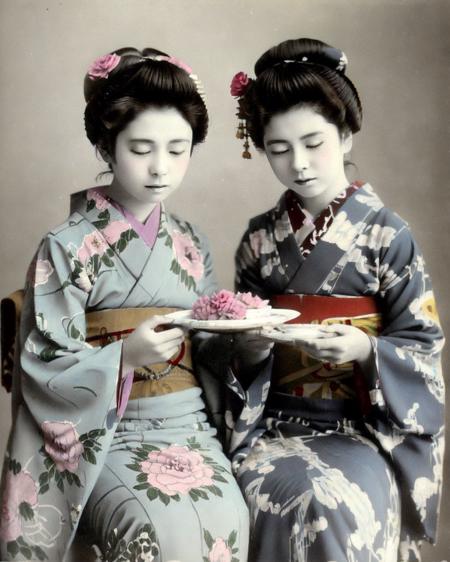 Tamamura's art, hand-colored in the chicken albumen paper style.