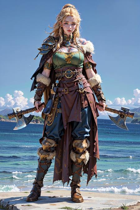 Viking warrior holding axes