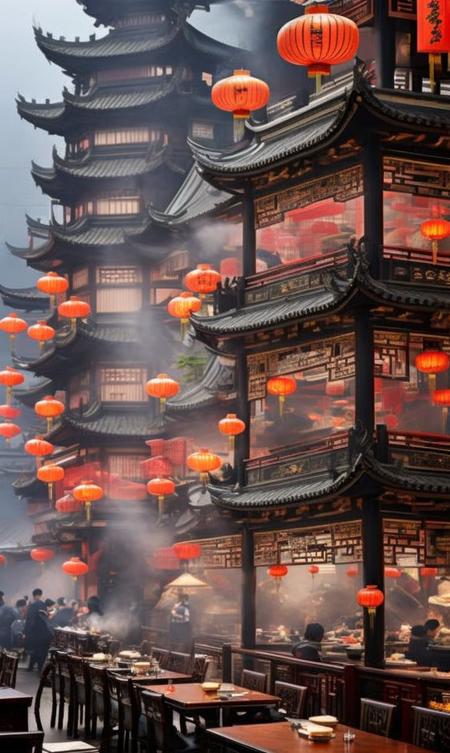 Traditional Multi Storey Wooden Chinese Restaurant