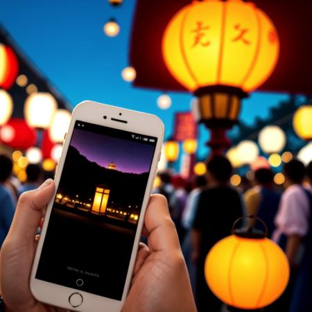 festival lanterns and smartphone