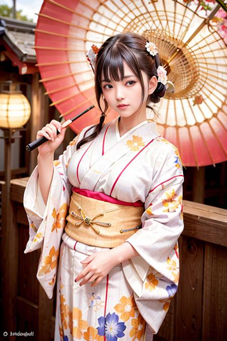 Realistic Kimono Clothes With Umbrella