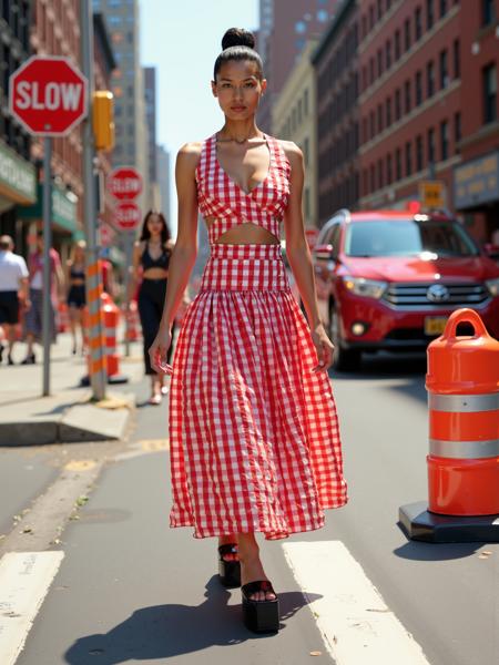 Alaia - Red and white patterned dress